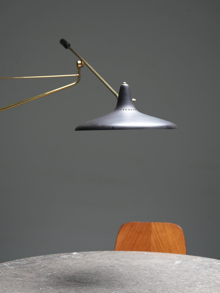 Stilnovo No 3030 Wall Light in Brass and black Metal, Italy, 1950's