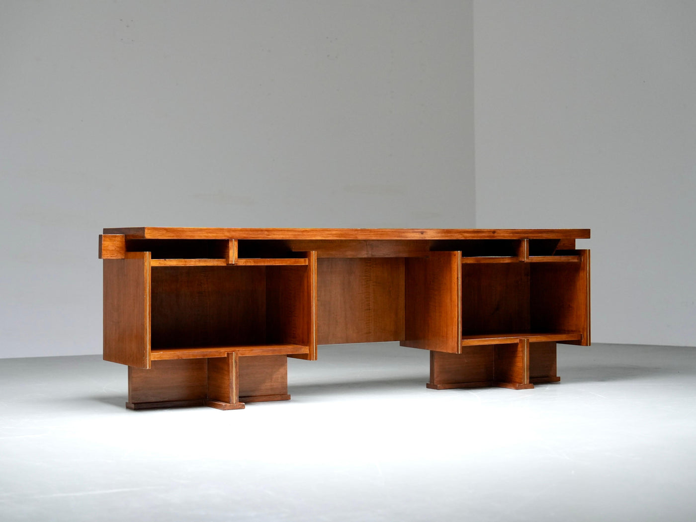 Italian Modernist Walnut and Brass Writing Desk, 1950s