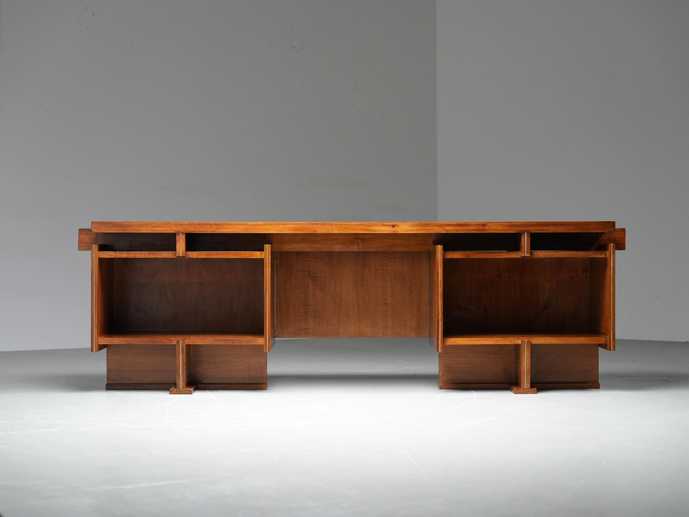 Italian Modernist Walnut and Brass Writing Desk, 1950s