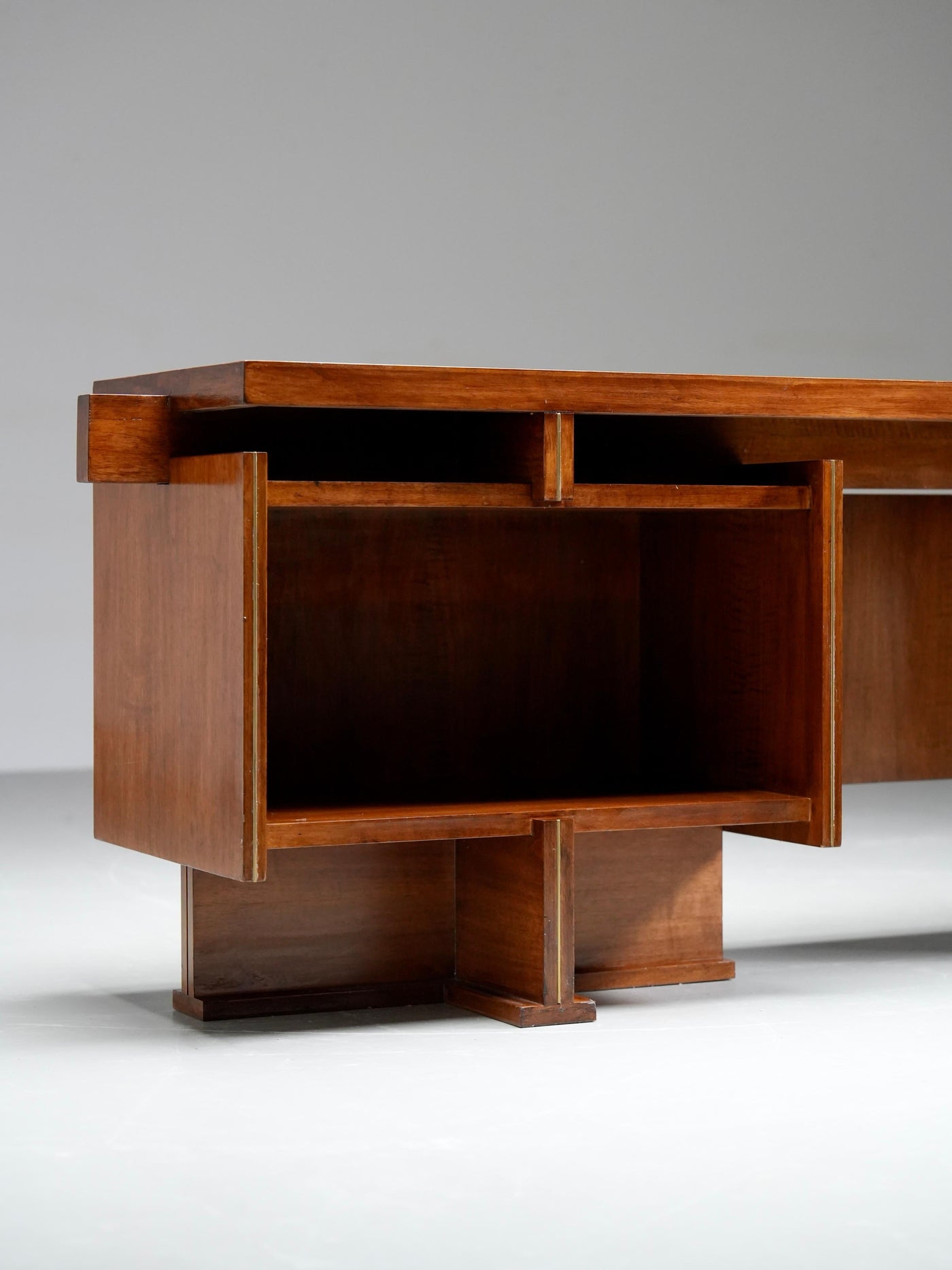 Italian Modernist Walnut and Brass Writing Desk, 1950s