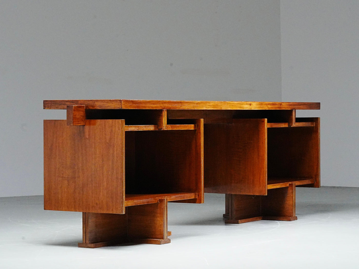 Italian Modernist Walnut and Brass Writing Desk, 1950s