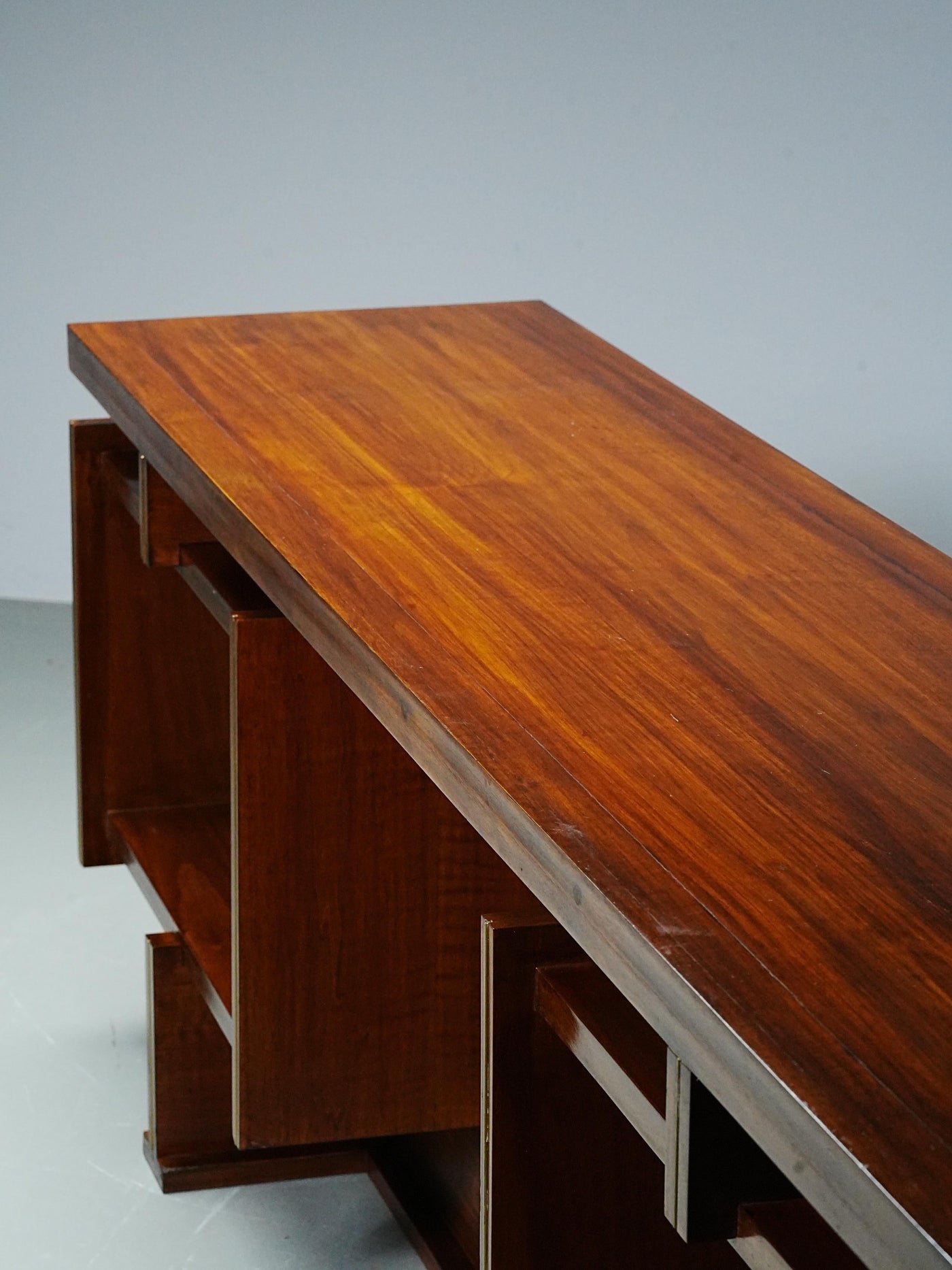 Italian Modernist Walnut and Brass Writing Desk, 1950s