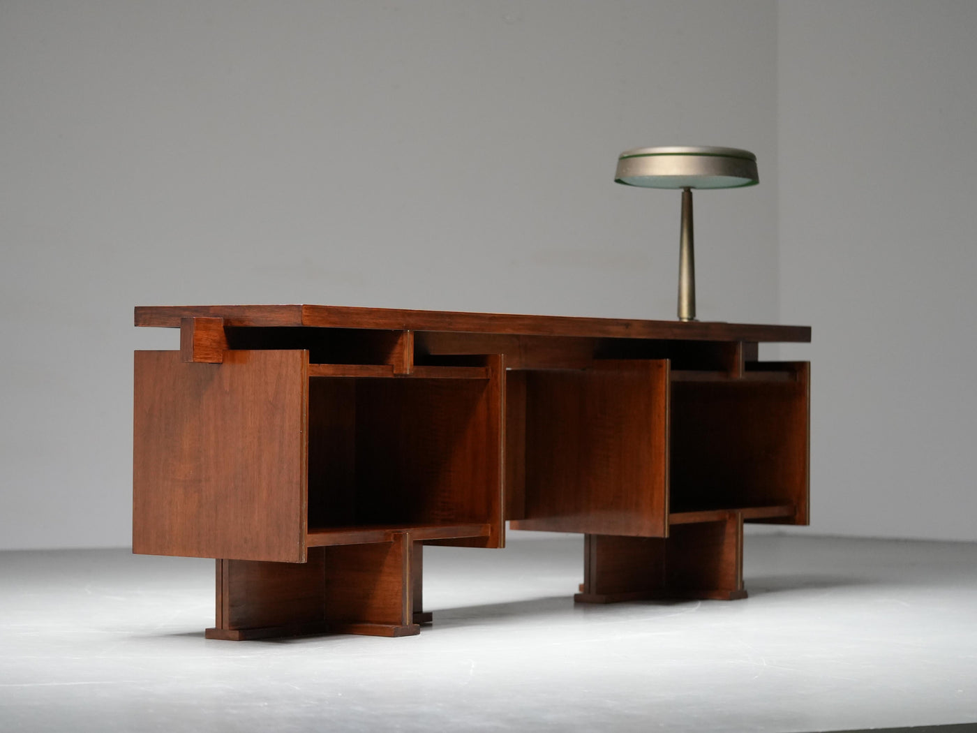 Italian Modernist Walnut and Brass Writing Desk, 1950s