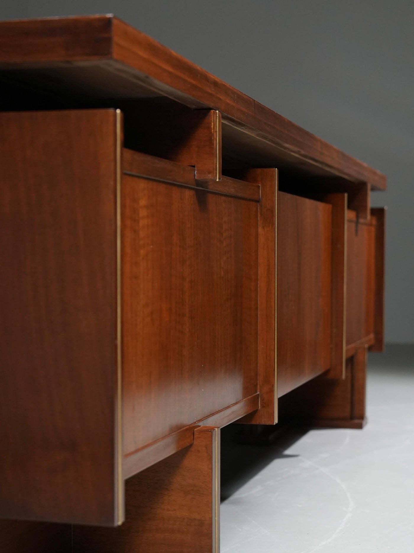 Italian Modernist Walnut and Brass Writing Desk, 1950s