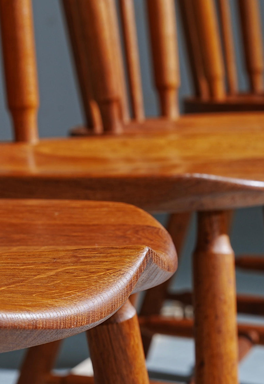 Set of 8 Spindle-Back Chairs in Oak by 'De Ster' Gelderland, 1960's
