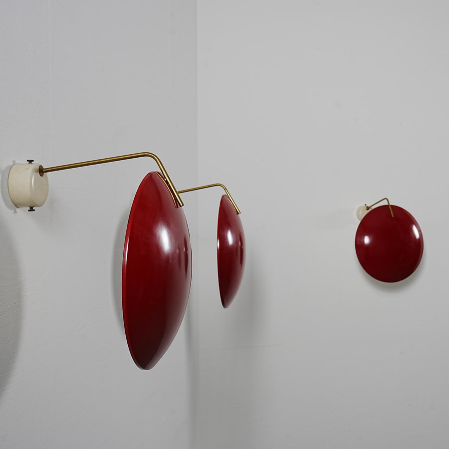 Set of 2 Wall Lights by Stilnovo (marked) in Metal and Brass, Italy, 1960's