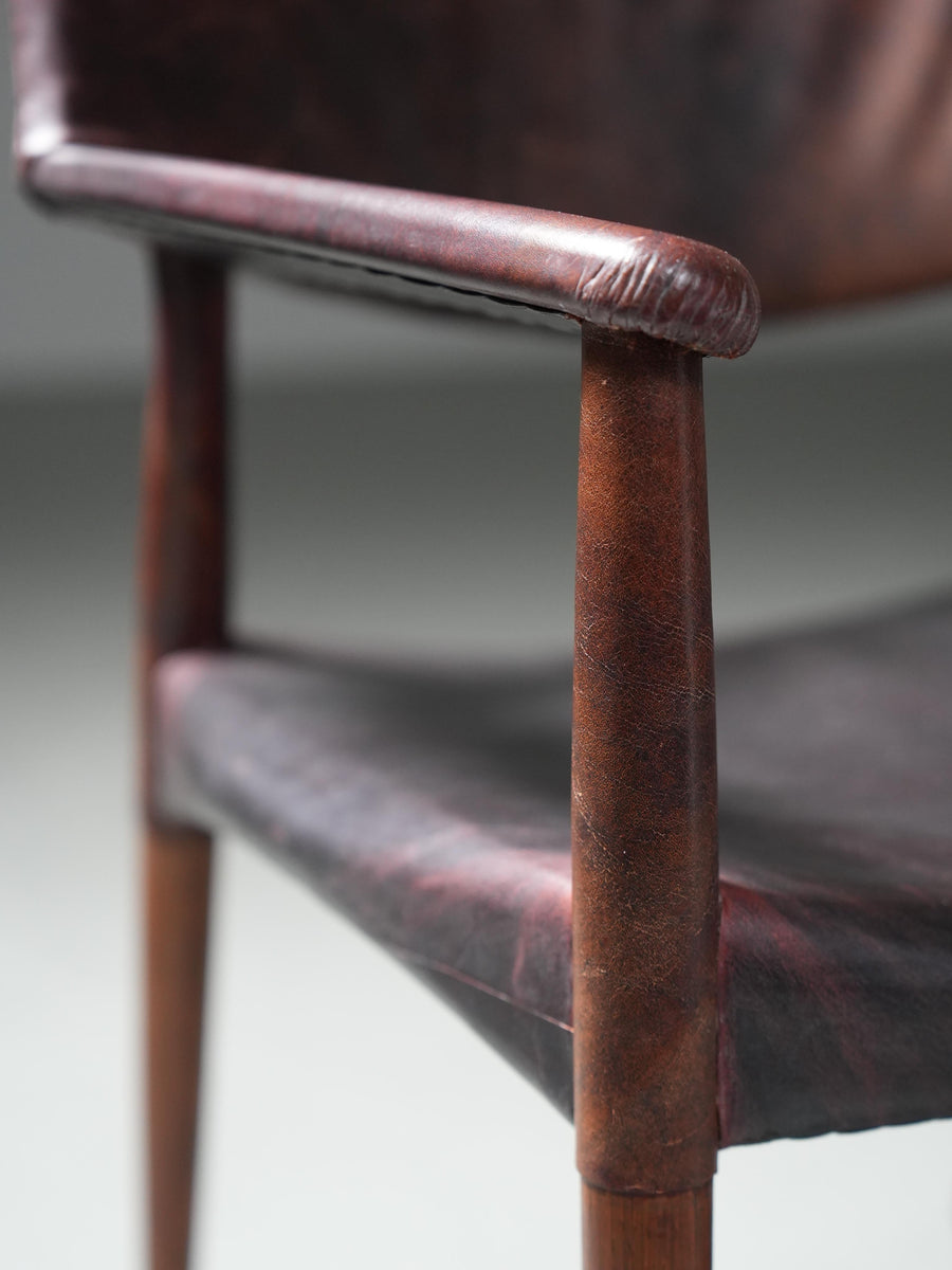 Armchair in Leather and Teak by Larsen and Bender for Willy Beck, Denmark, 1950