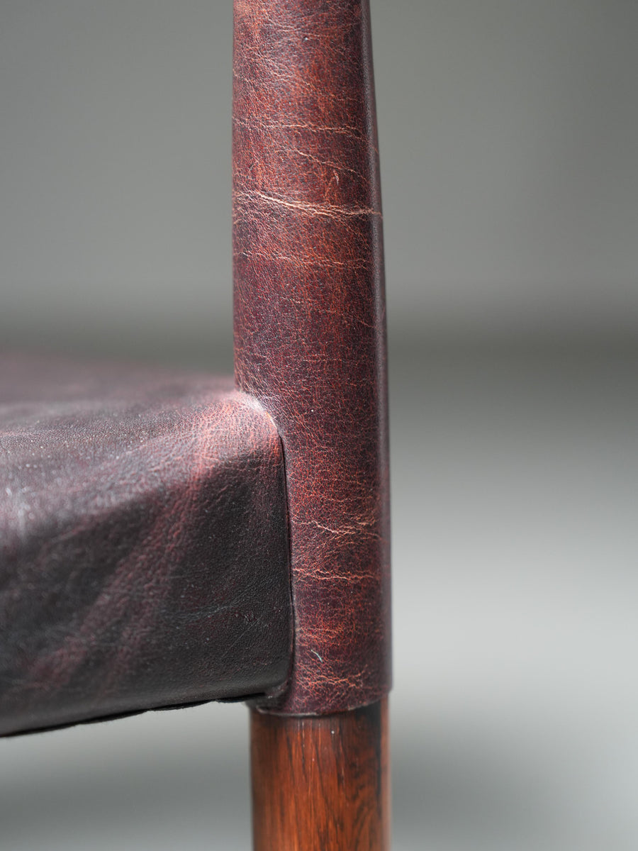 Armchair in Leather and Teak by Larsen and Bender for Willy Beck, Denmark, 1950