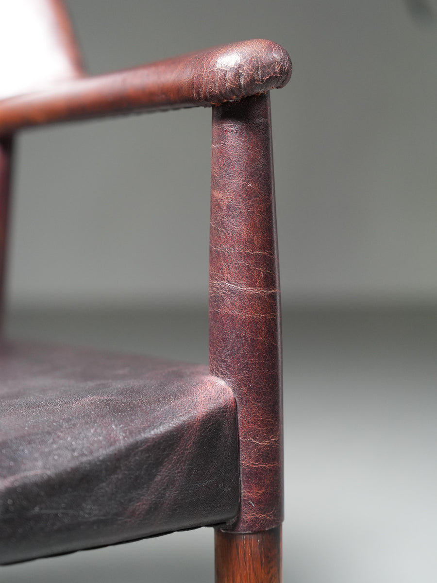 Armchair in Leather and Teak by Larsen and Bender for Willy Beck, Denmark, 1950
