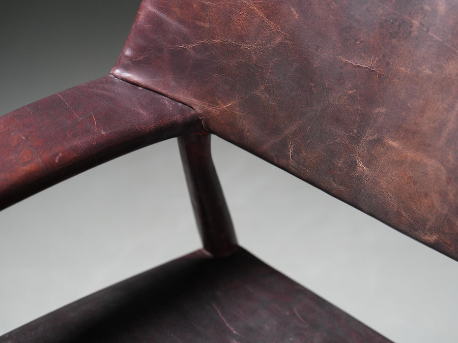 Armchair in Leather and Teak by Larsen and Bender for Willy Beck, Denmark, 1950