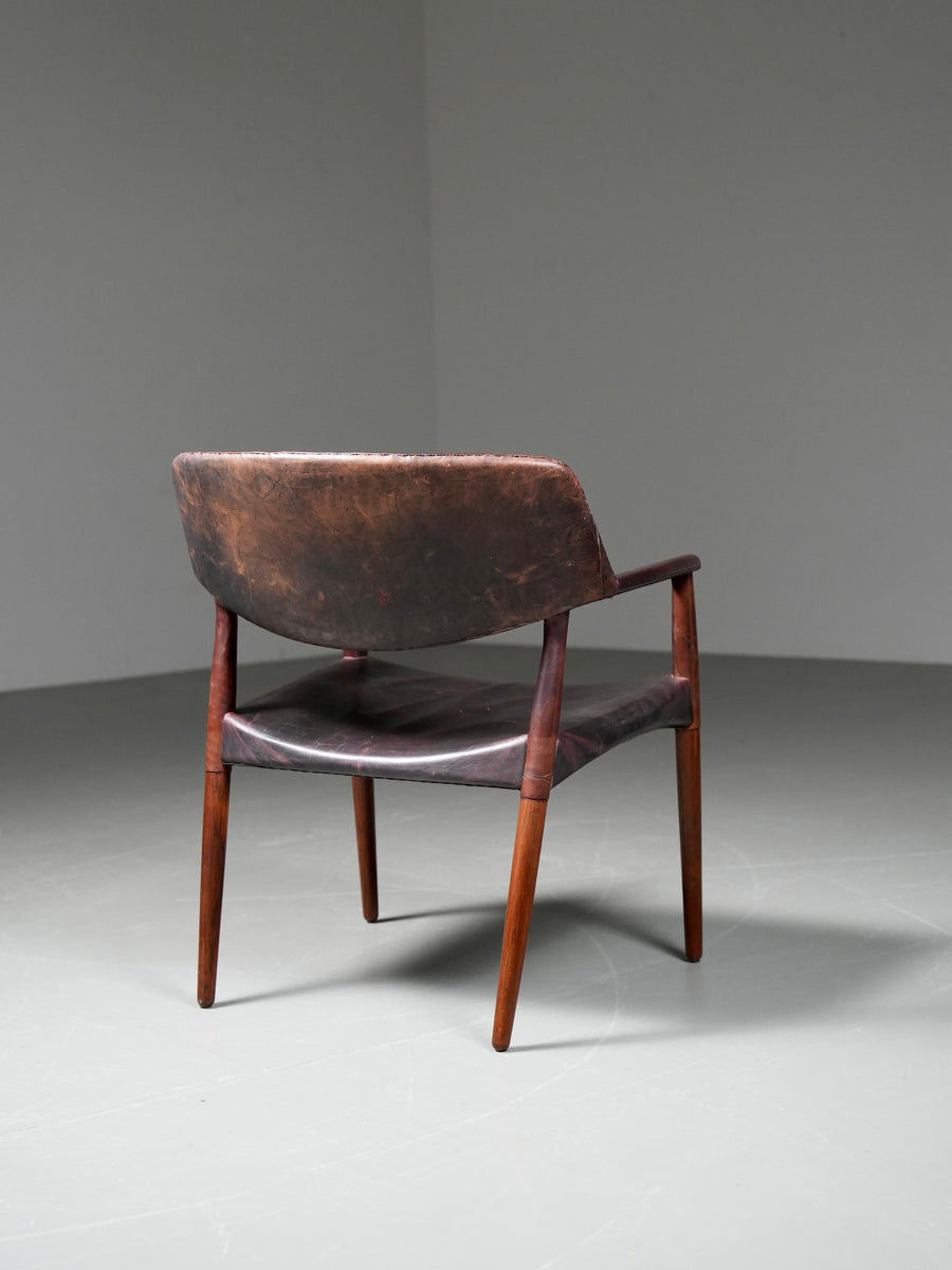 Armchair in Leather and Teak by Larsen and Bender for Willy Beck, Denmark, 1950