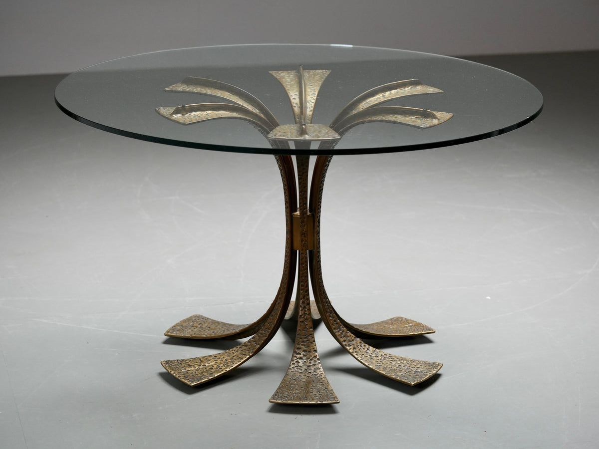 Luciano Frigerio Dining Table in hammered Brass and Glass, Italy, 1960's