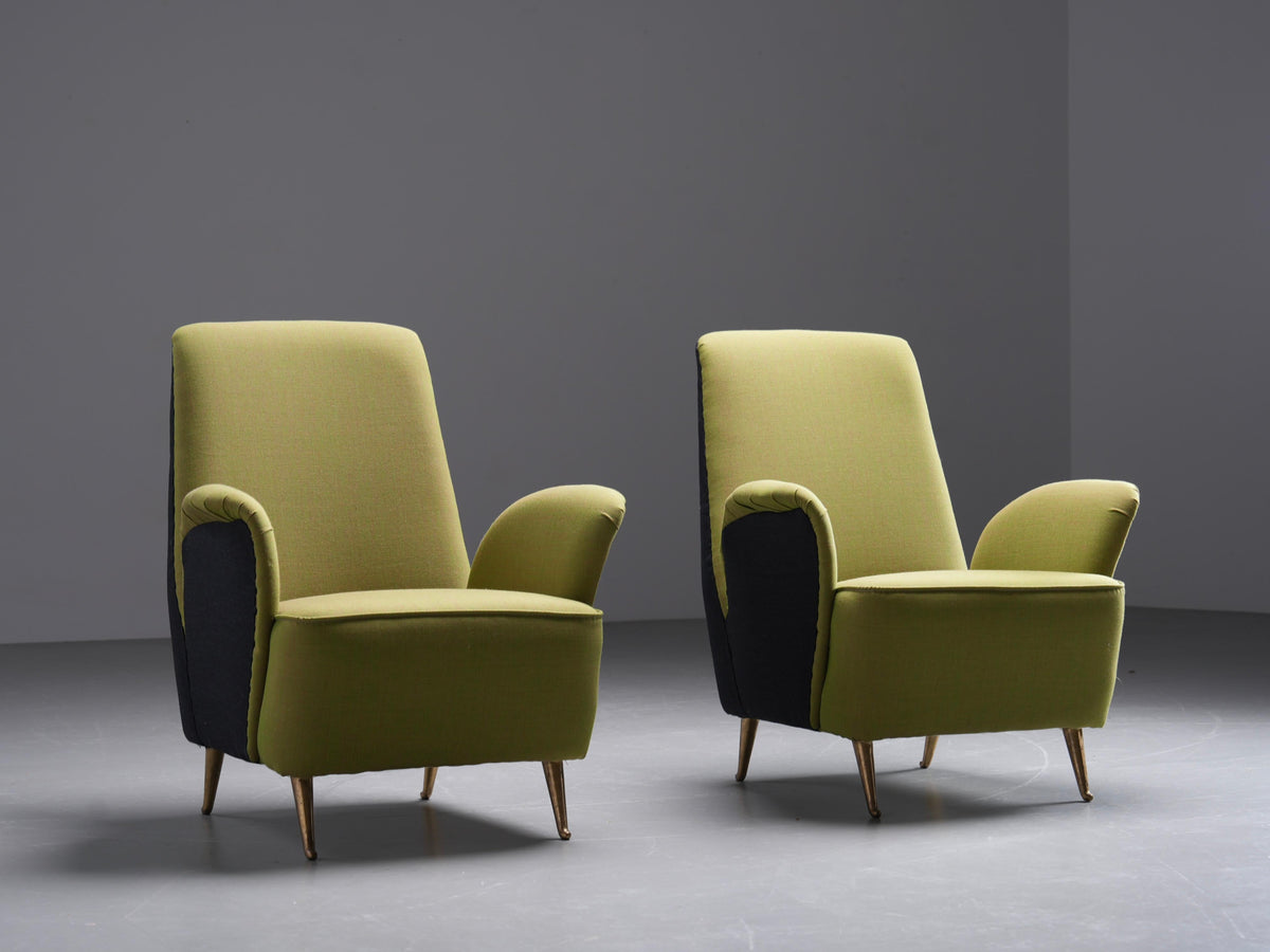 Two Lounge Chairs by Isa Bergamo in Fabric and Brass, Italy, 1950's