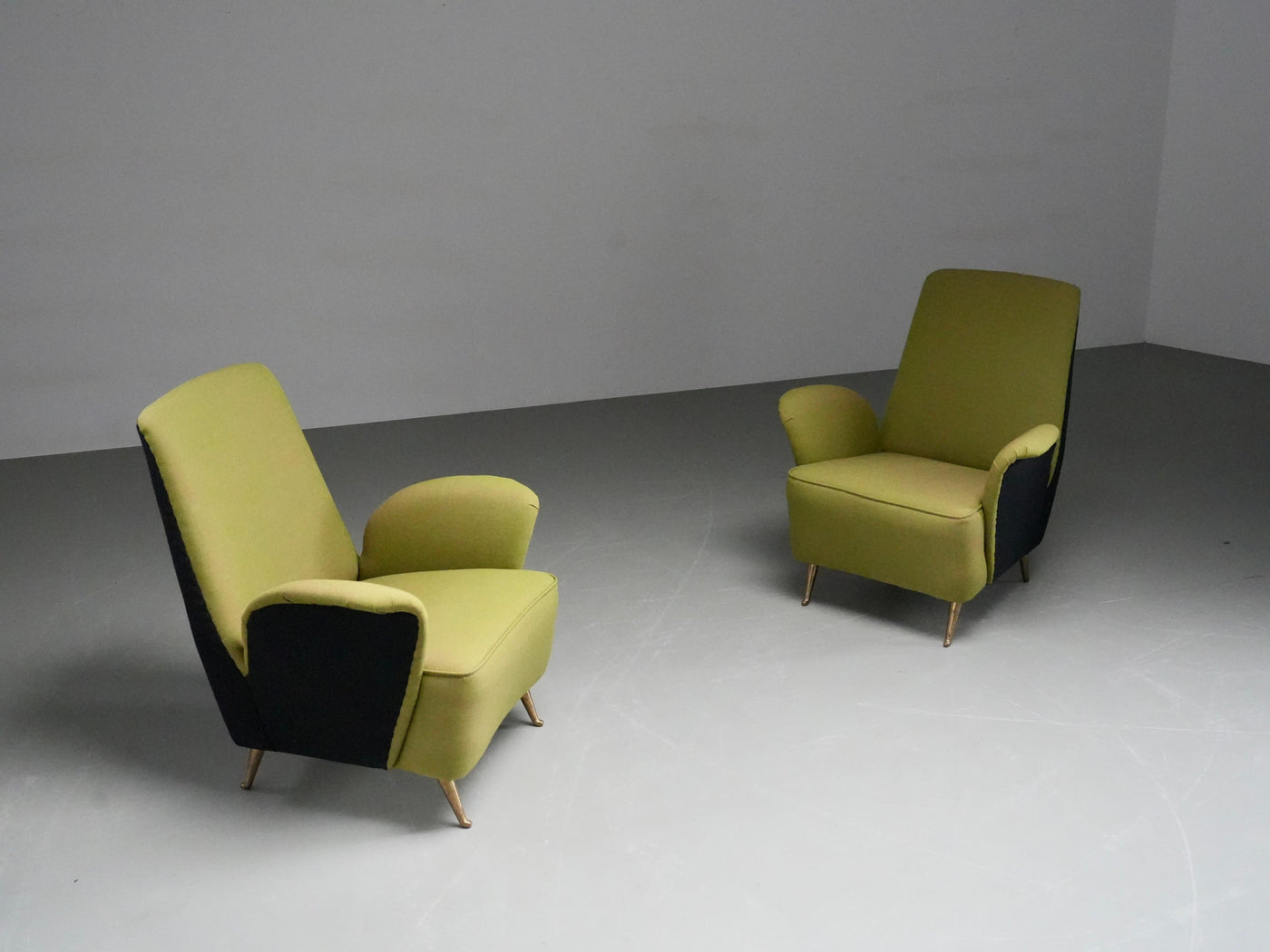 Two Lounge Chairs by Isa Bergamo in Fabric and Brass, Italy, 1950's