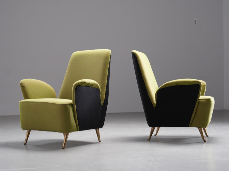 Two Lounge Chairs by Isa Bergamo in Fabric and Brass, Italy, 1950's