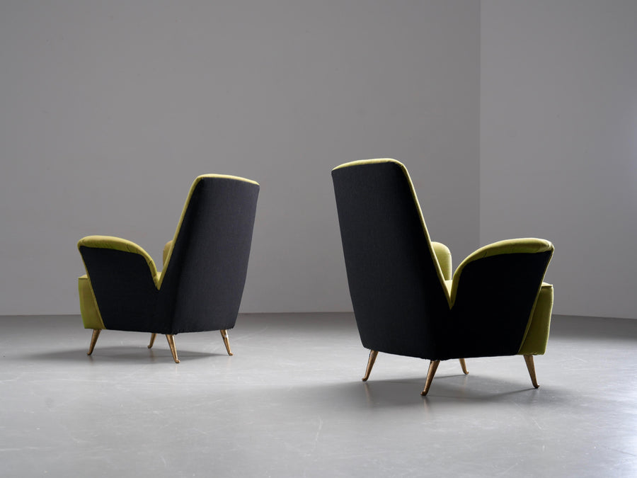 Two Lounge Chairs by Isa Bergamo in Fabric and Brass, Italy, 1950's