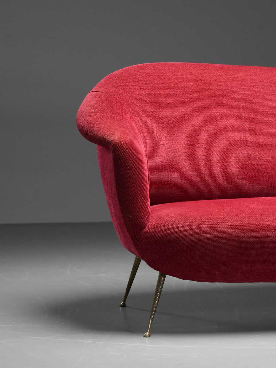 Romantic Three-Seat Sofa in Brass and Fabric, Italy, 1960s