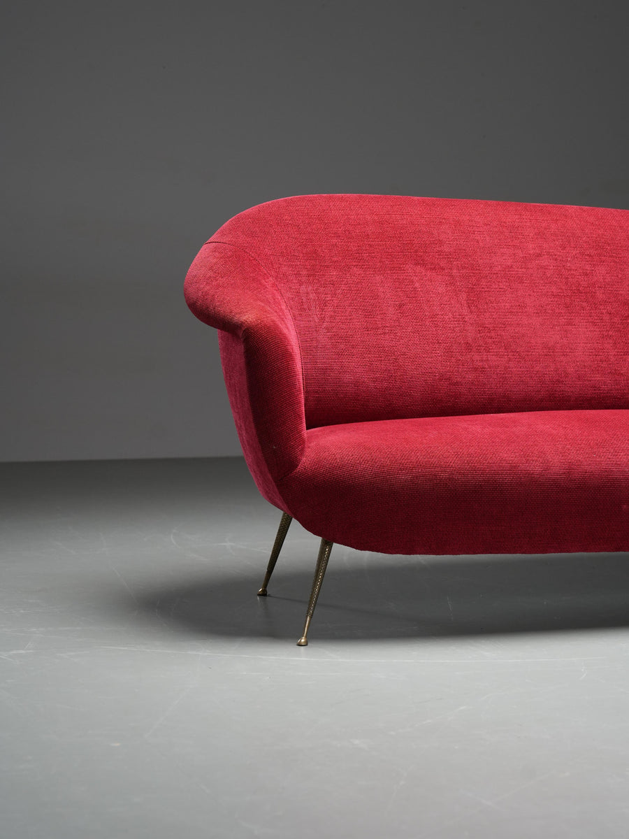 Romantic Three-Seat Sofa in Brass and Fabric, Italy, 1960s