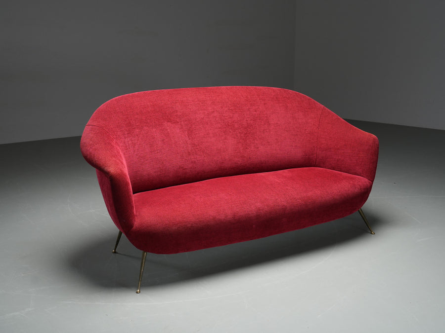 Romantic Three-Seat Sofa in Brass and Fabric, Italy, 1960s