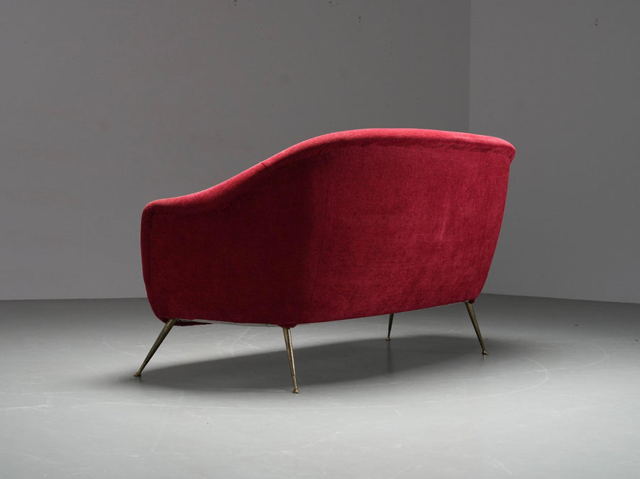 Romantic Three-Seat Sofa in Brass and Fabric, Italy, 1960s