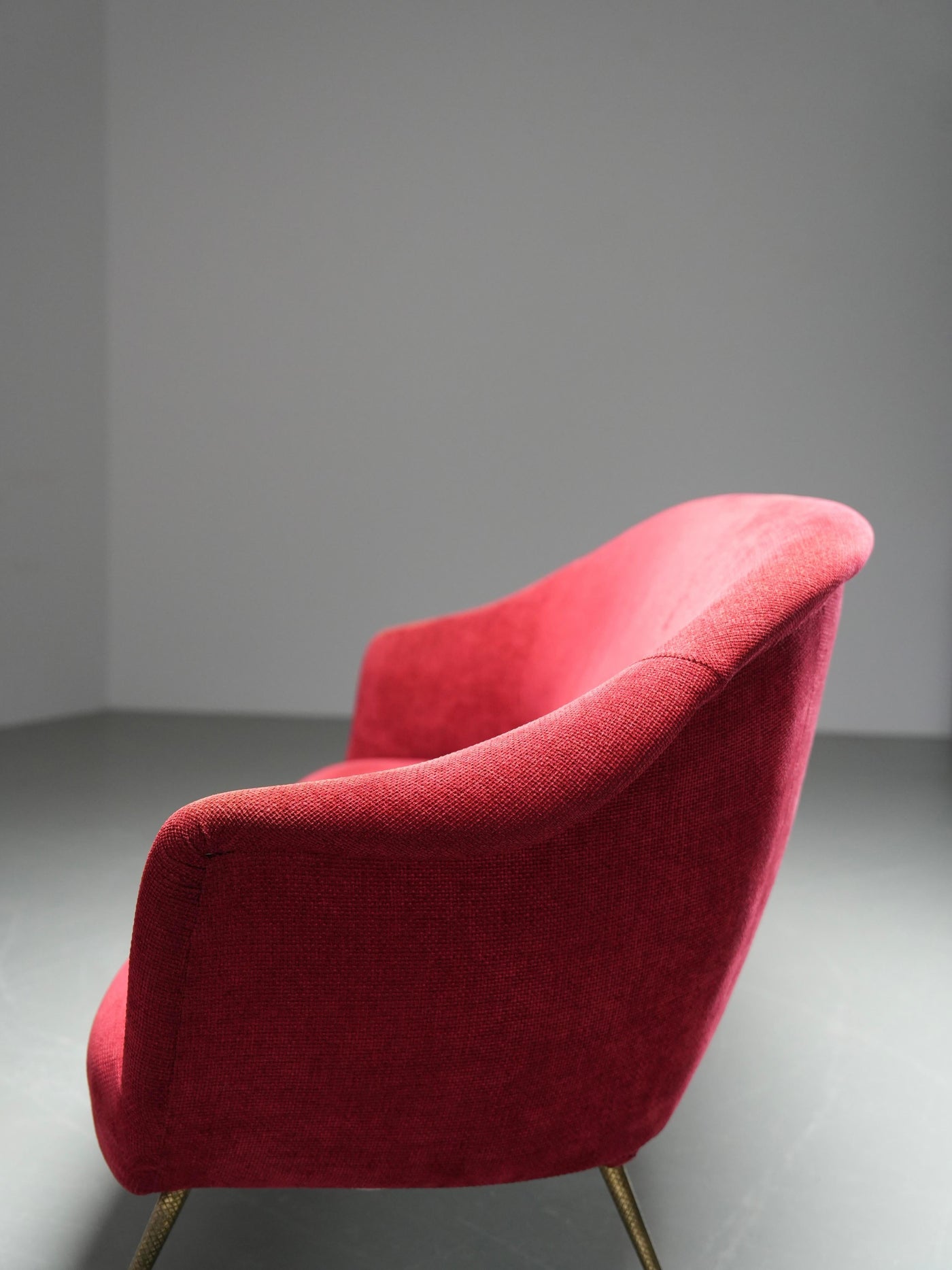 Romantic Three-Seat Sofa in Brass and Fabric, Italy, 1960s
