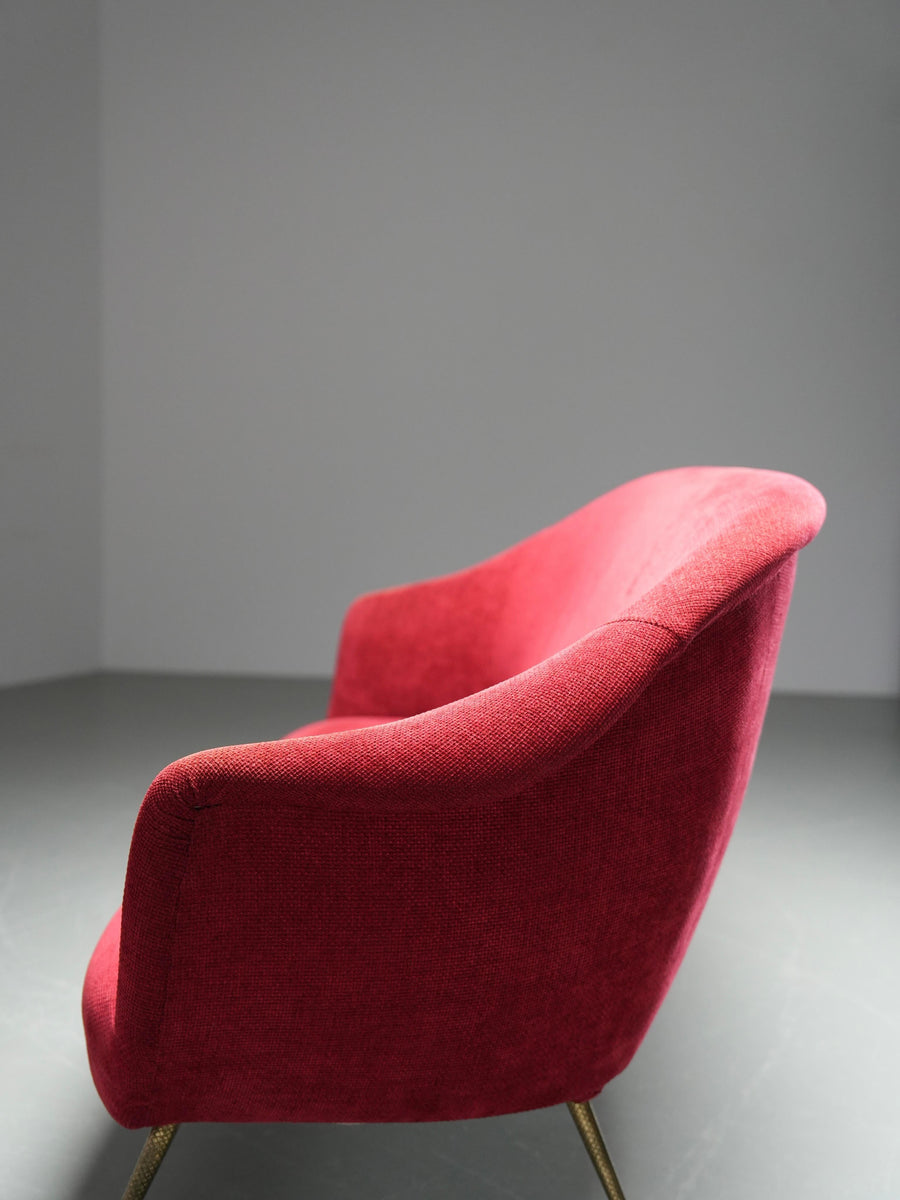 Romantic Three-Seat Sofa in Brass and Fabric, Italy, 1960s