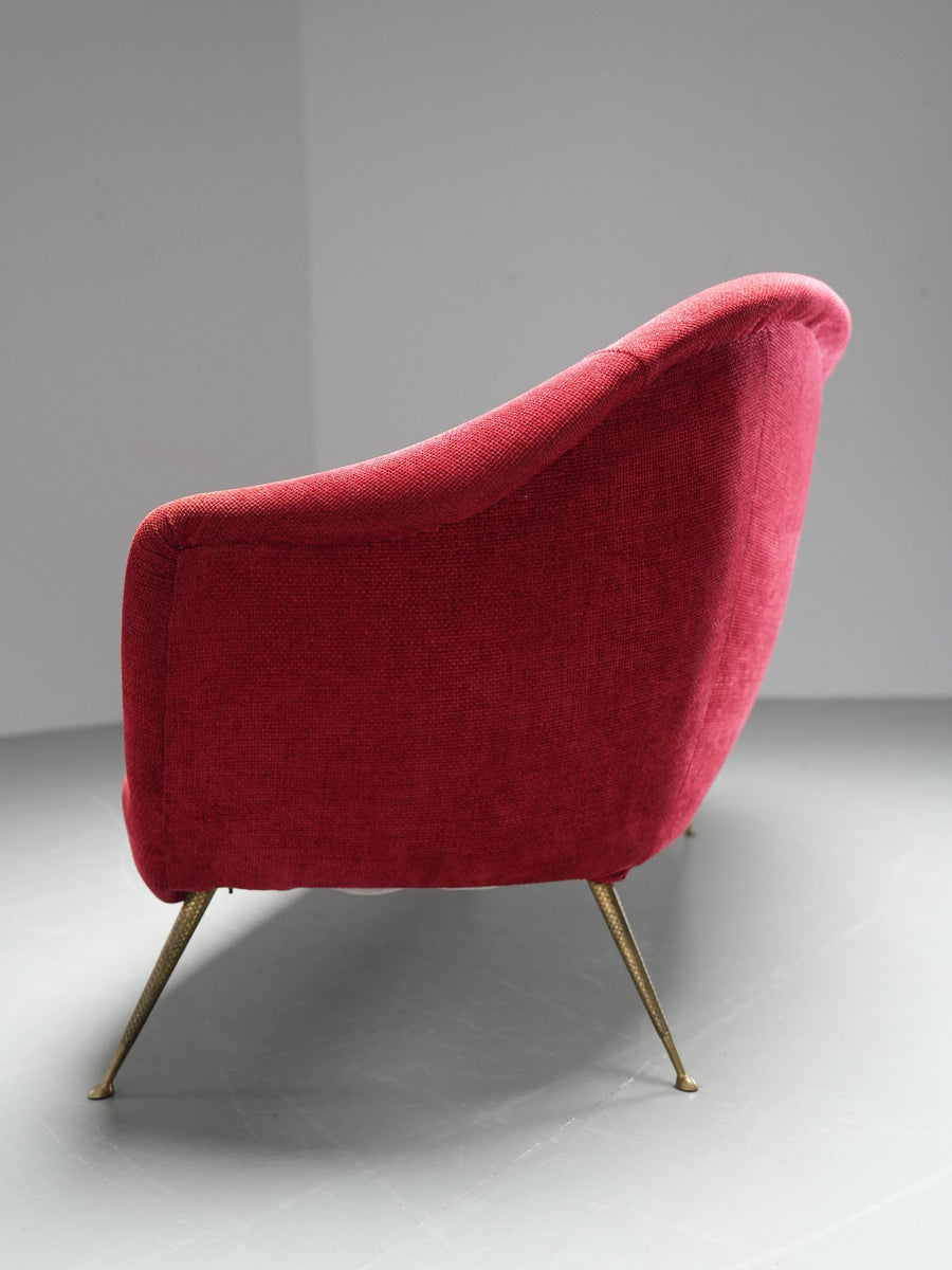 Romantic Three-Seat Sofa in Brass and Fabric, Italy, 1960s