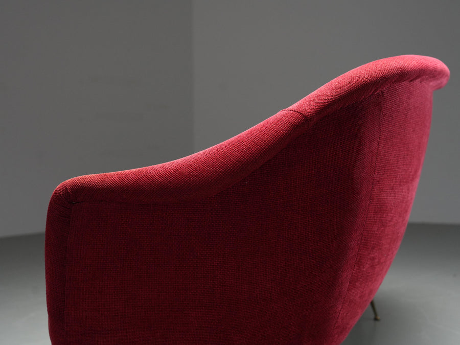 Romantic Three-Seat Sofa in Brass and Fabric, Italy, 1960s
