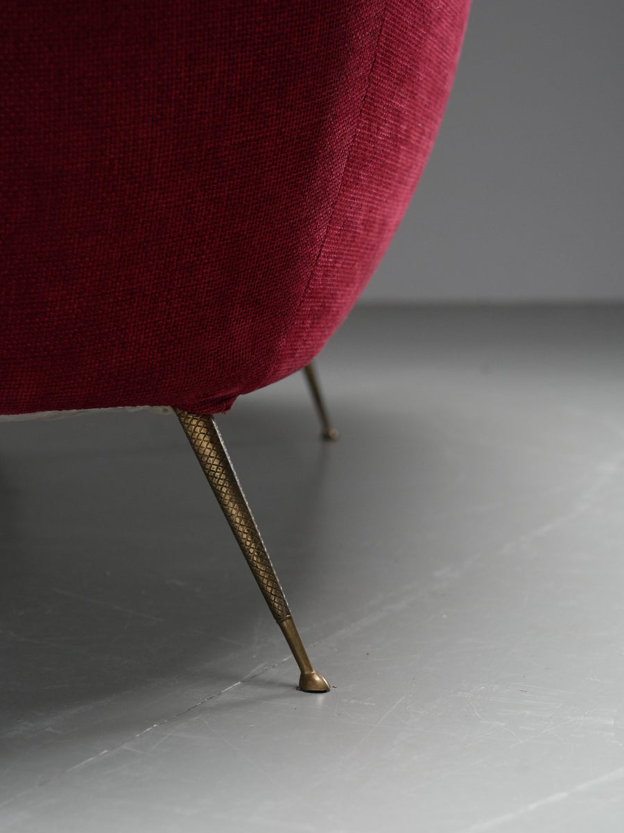 Romantic Three-Seat Sofa in Brass and Fabric, Italy, 1960s