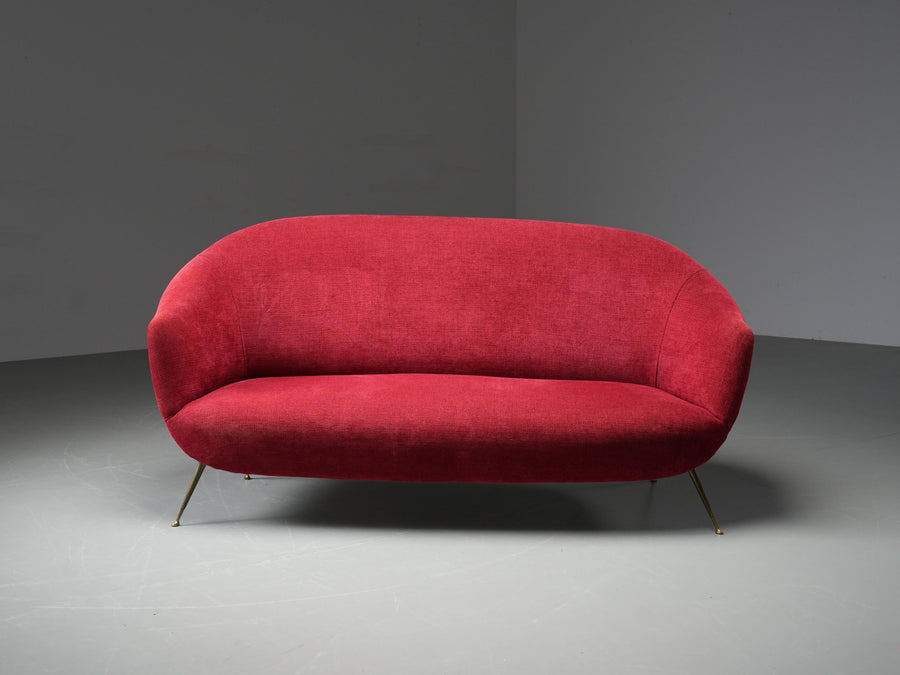 Romantic Three-Seat Sofa in Brass and Fabric, Italy, 1960s