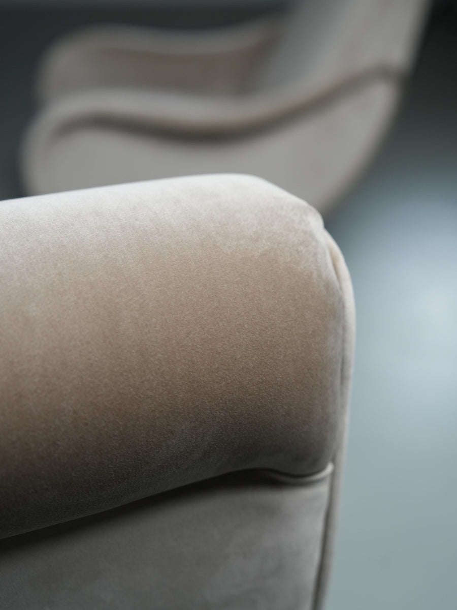 Set of 2 Lounge Chairs in light brown Velvet and Wood, Italy, 1950's