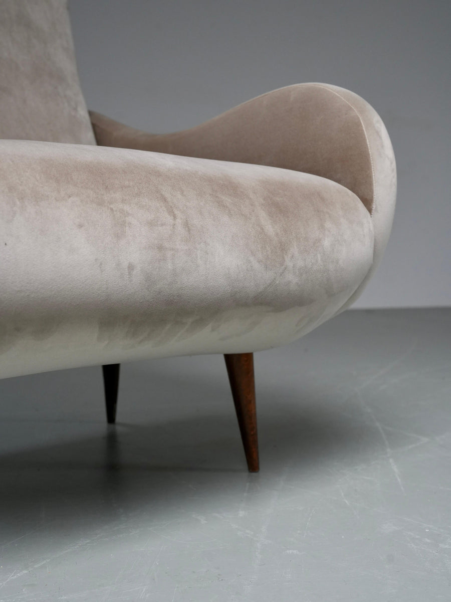 Set of 2 Lounge Chairs in light brown Velvet and Wood, Italy, 1950's