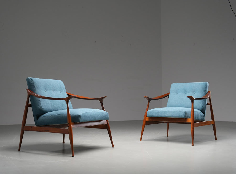 Set of Lounge Chairs in Teak by Ico Parisi for Fratelli Reguitti, Italy, 1950's