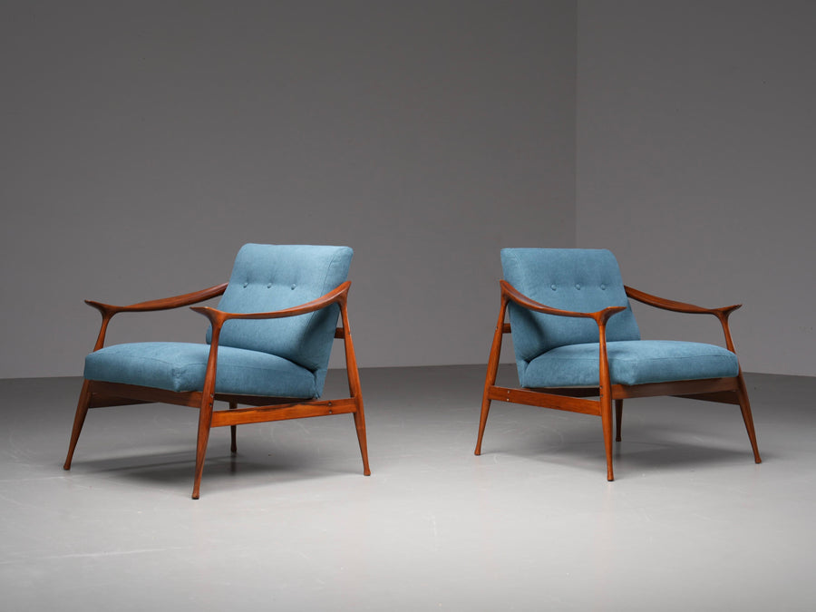 Set of Lounge Chairs in Teak by Ico Parisi for Fratelli Reguitti, Italy, 1950's