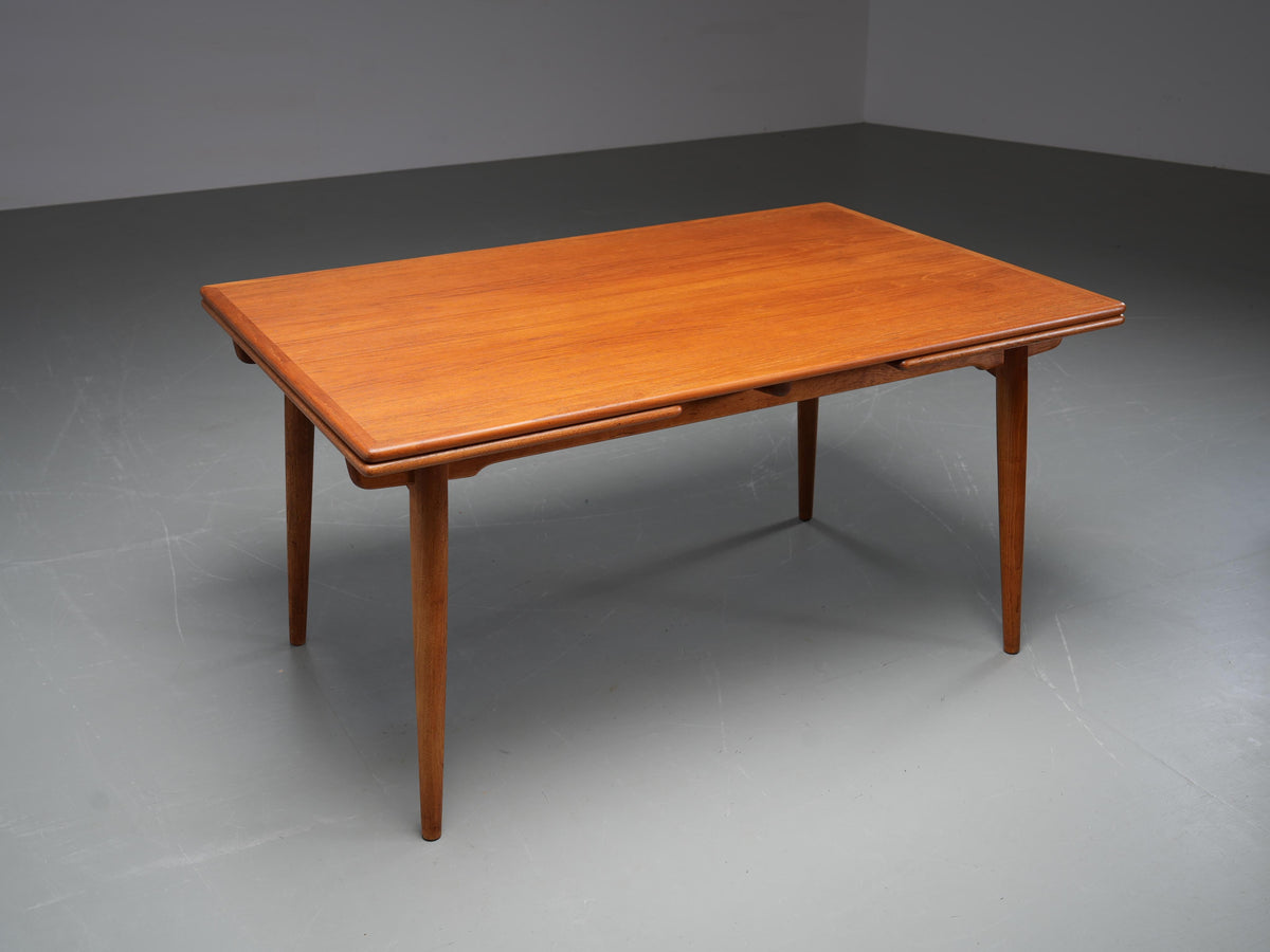 Hans Wegner Teak and Oak Dining Table 312 for Andreas Tuck, Denmark, 1960's
