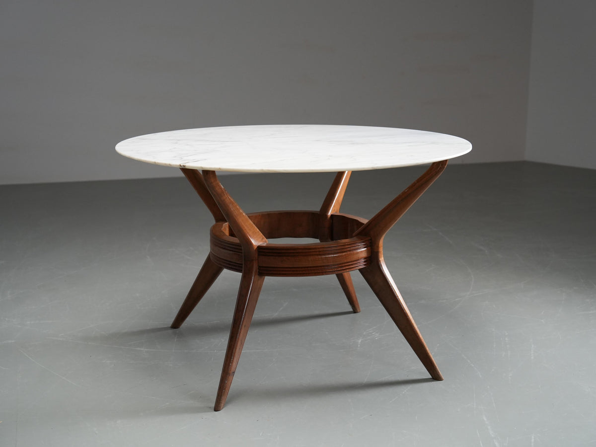 Round Dining Room Table in Walnut and Marble by Ariberto Colombo, Italy, 1950's
