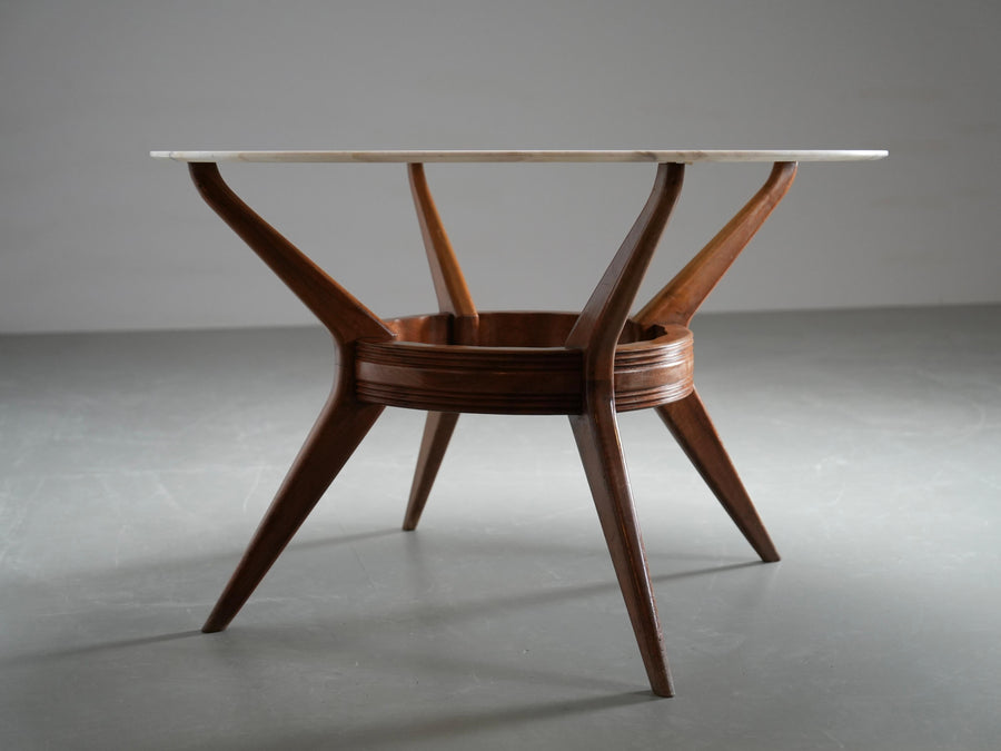 Round Dining Room Table in Walnut and Marble by Ariberto Colombo, Italy, 1950's