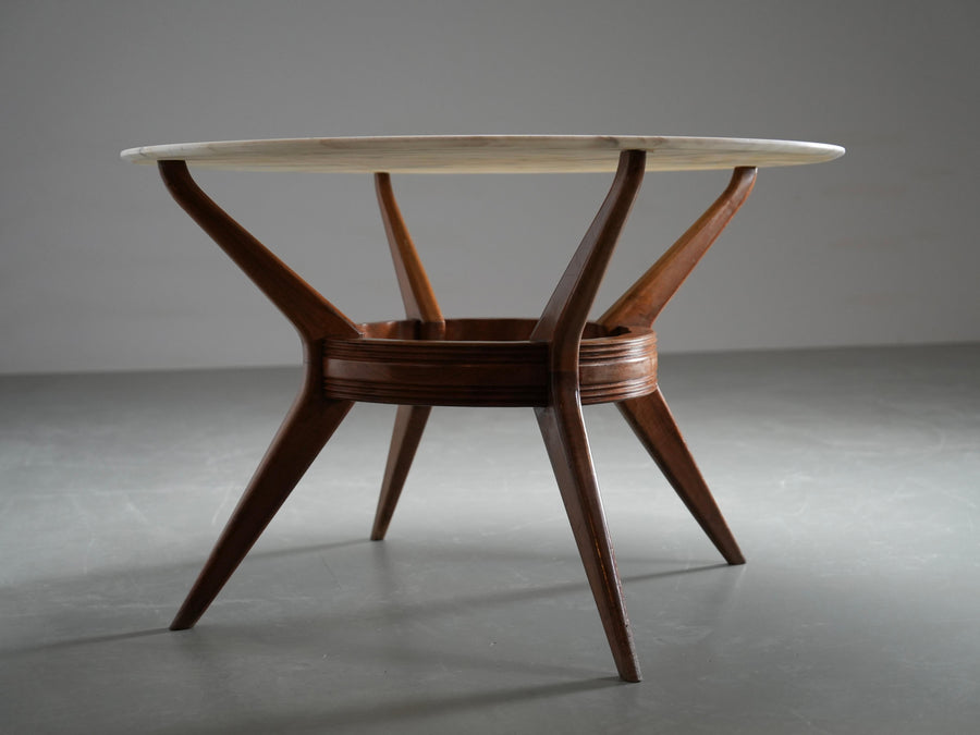 Round Dining Room Table in Walnut and Marble by Ariberto Colombo, Italy, 1950's