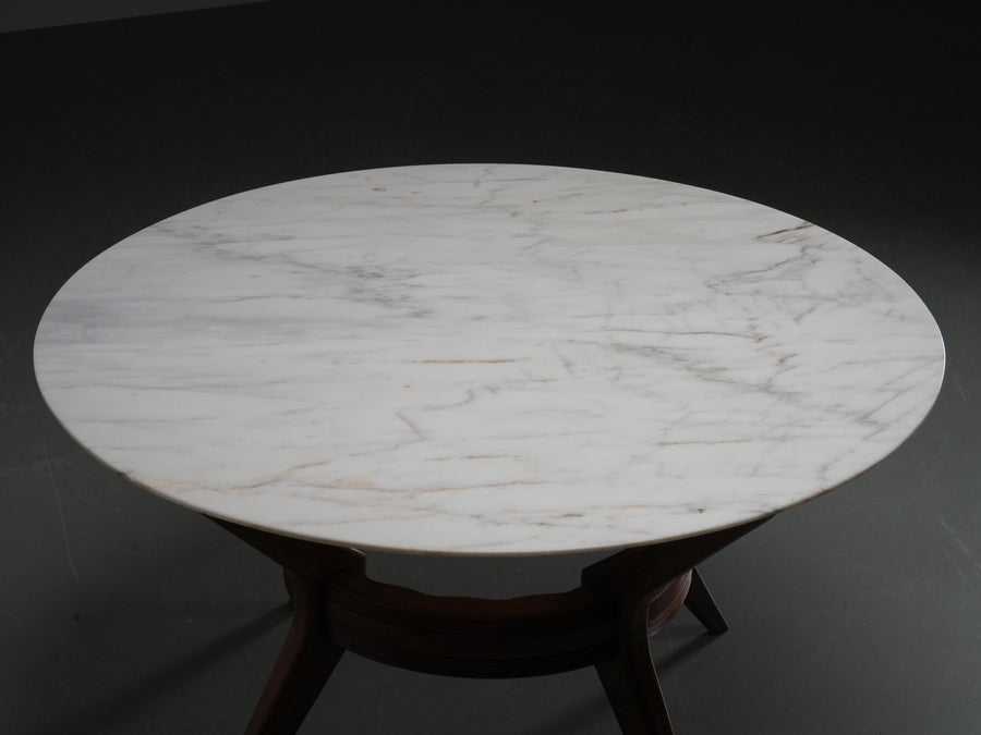 Round Dining Room Table in Walnut and Marble by Ariberto Colombo, Italy, 1950's