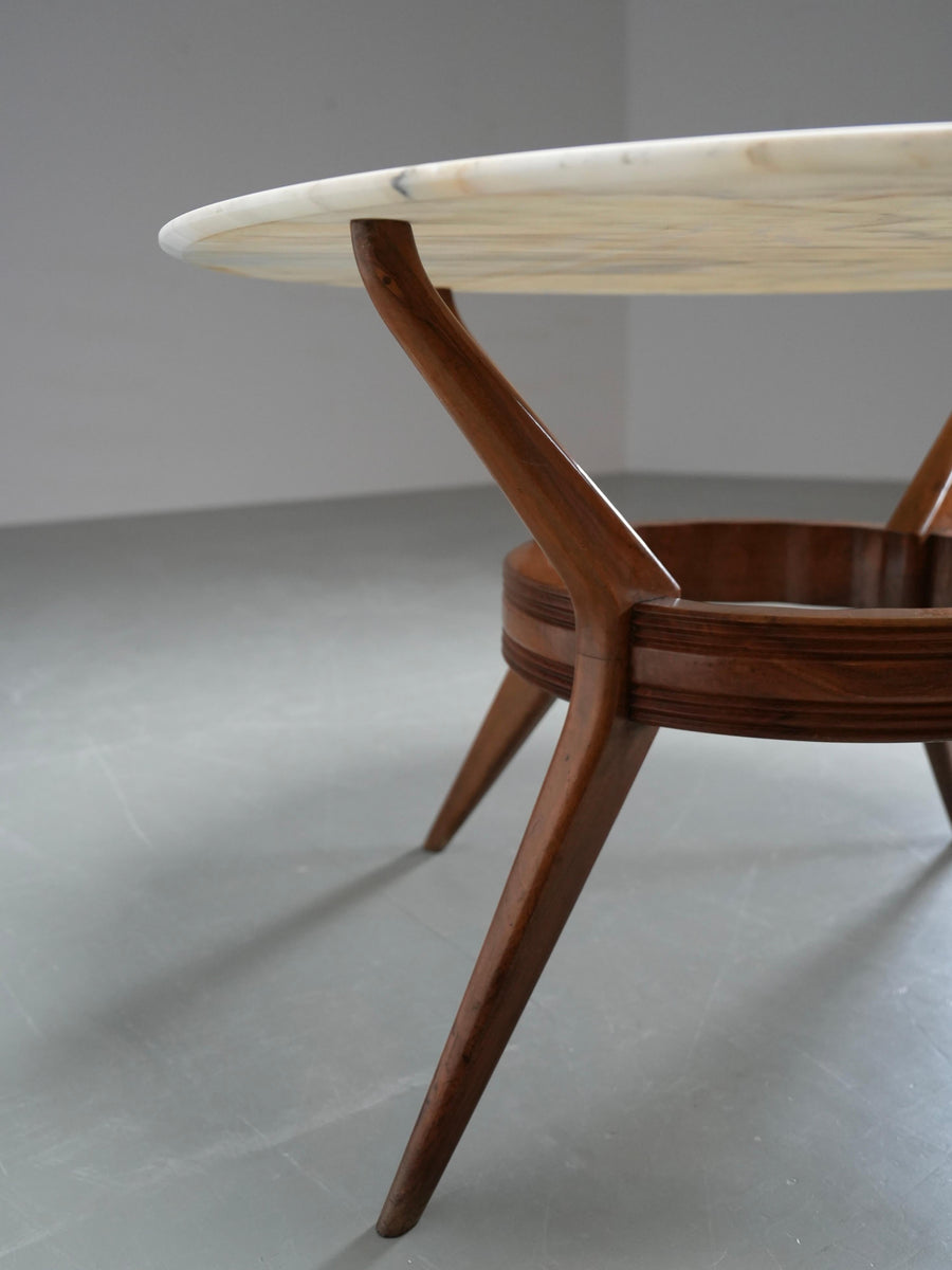 Round Dining Room Table in Walnut and Marble by Ariberto Colombo, Italy, 1950's