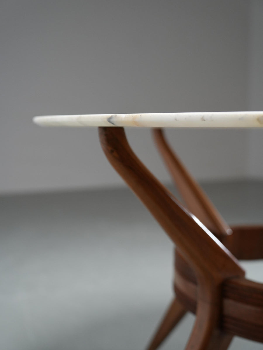 Round Dining Room Table in Walnut and Marble by Ariberto Colombo, Italy, 1950's