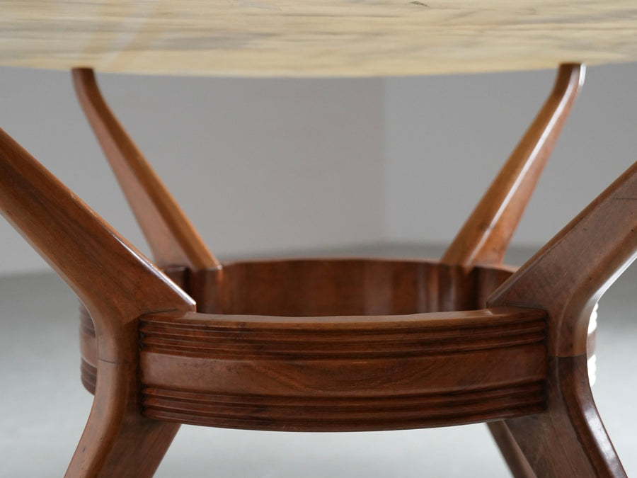 Round Dining Room Table in Walnut and Marble by Ariberto Colombo, Italy, 1950's