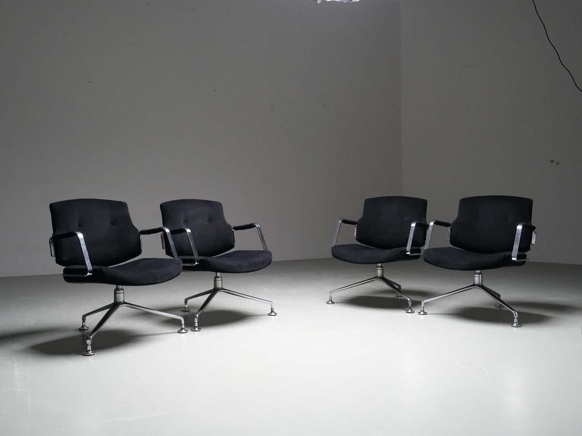 Set of 4 FK 84 Armchairs by Fabricius and Kastholm in Velvet and Metal, 1960's
