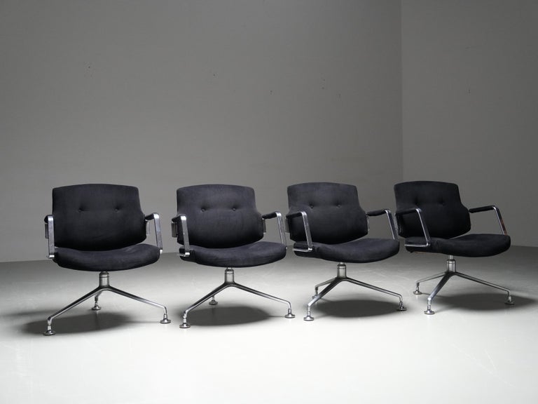 Set of 4 FK 84 Armchairs by Fabricius and Kastholm in Velvet and Metal, 1960's