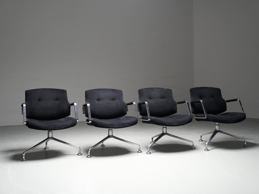 Set of 4 FK 84 Armchairs by Fabricius and Kastholm in Velvet and Metal, 1960's