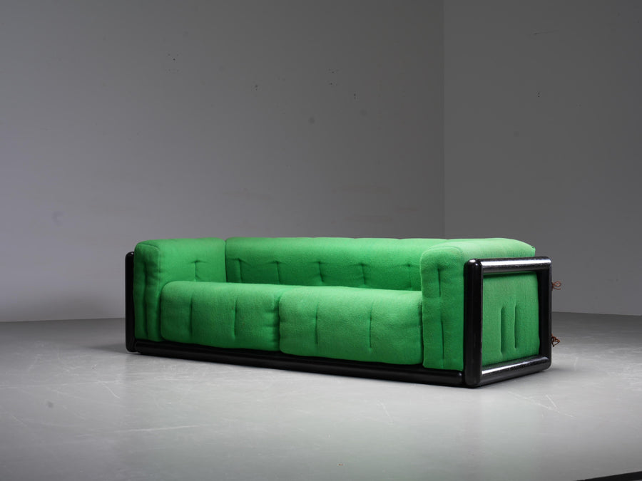 Carlo Scarpa "Cornaro" Sofa early edition in Iroko Wood and Fabric, Italy, 1950s