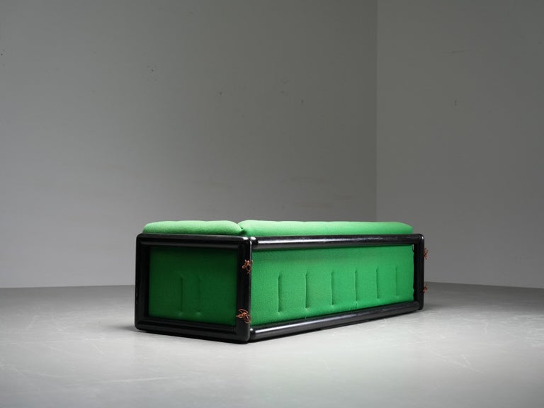 Carlo Scarpa "Cornaro" Sofa early edition in Iroko Wood and Fabric, Italy, 1950s