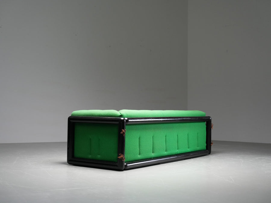 Carlo Scarpa "Cornaro" Sofa early edition in Iroko Wood and Fabric, Italy, 1950s