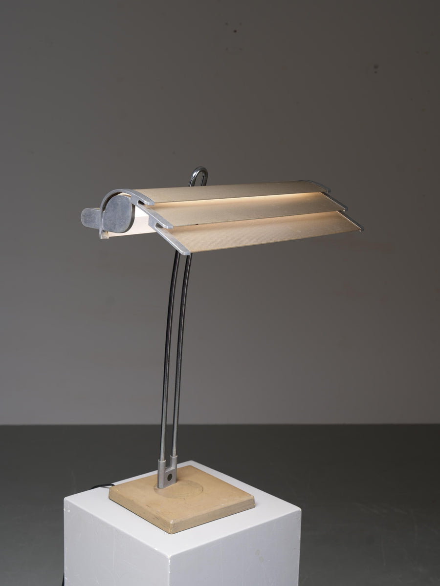 Desk Lamp in Casted Iron, Steel and Ribbed Aluminium, France, 1960's