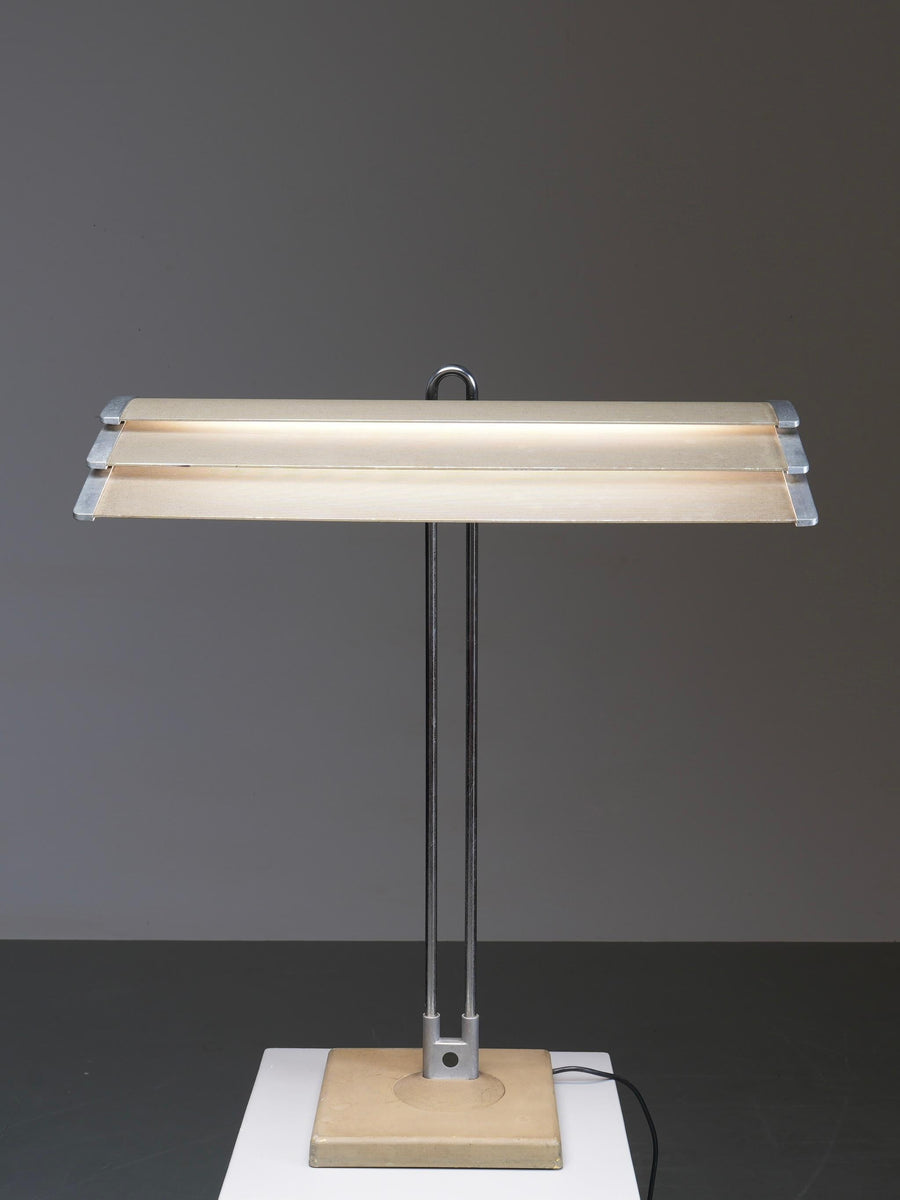 Desk Lamp in Casted Iron, Steel and Ribbed Aluminium, France, 1960's